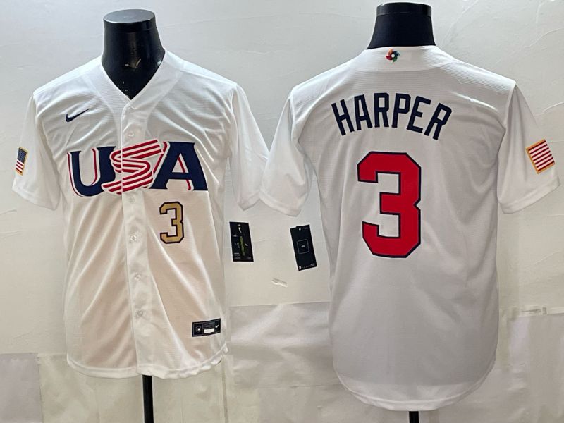 Men 2026 World Cub USA #3 Harper White Nike MLB Jersey style 006